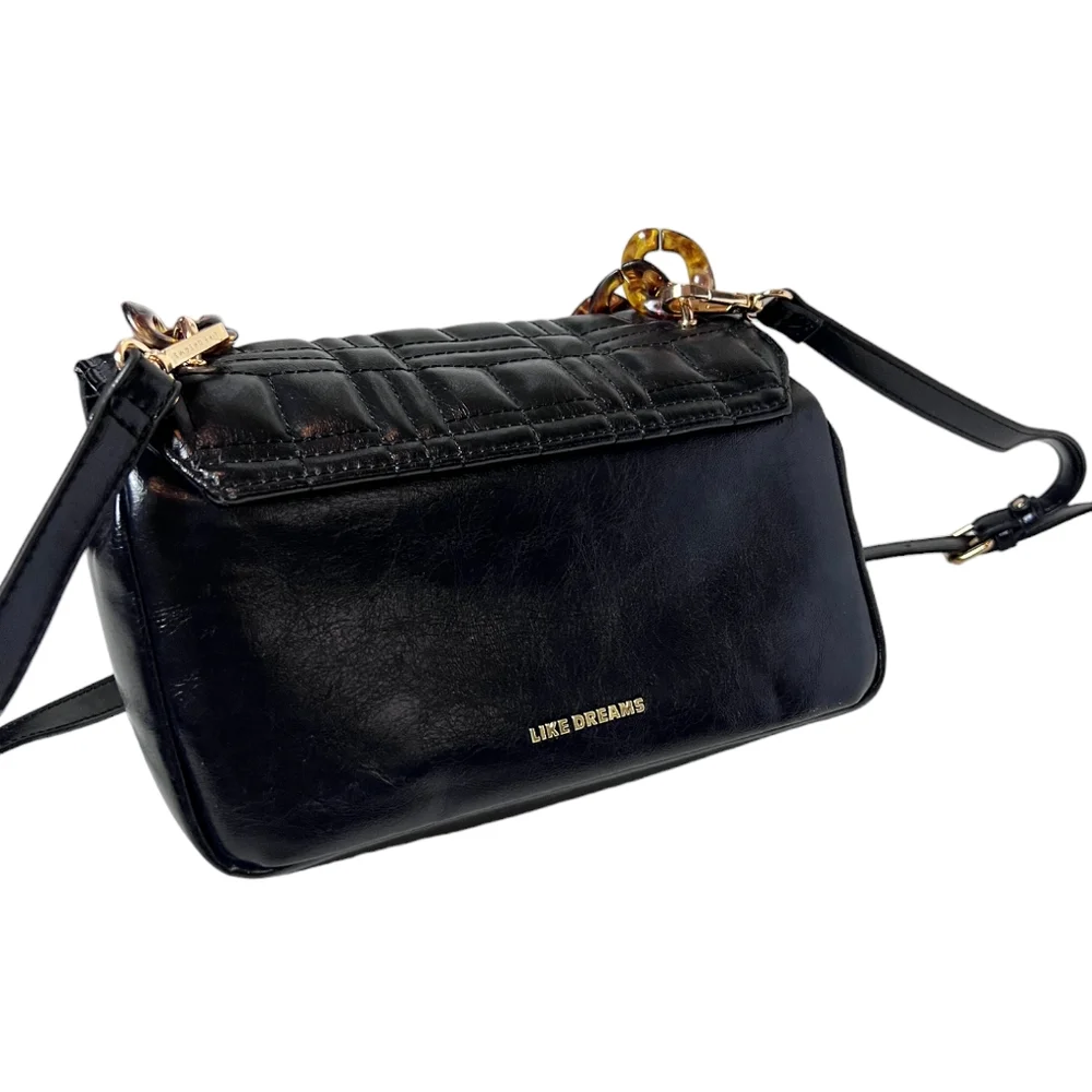 Like Dreams black faux leather purse Crossbody ‎ Quilted pattern tortoise strap